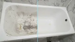 Srovnání špinavé a čisté vany před a po úklidu v koupelně